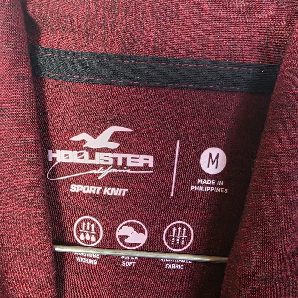 Hollister California Mens Sz Medium Short Sleeve Stretch Polo Tee Shirt Red - Picture 6 of 7